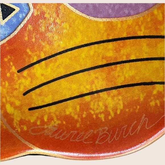 😻 VTG LAUREL BURCH WINE THINGS CAT FACE TRINKET DISH ORANGE BLUE 2007 - Picture 3 of 7